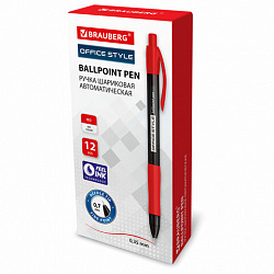 Ручка шариковая автоматическая с грипом BRAUBERG OFFICE STYLE, КРАСНАЯ, узел 0,7 мм, линия 0,35 мм, тонированный корпус, 144211