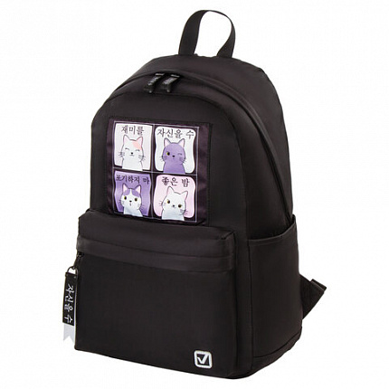 Рюкзак BRAUBERG FASHION CITY, универсальный, "Anime Cats", черный, 44х31х16 см, 229965