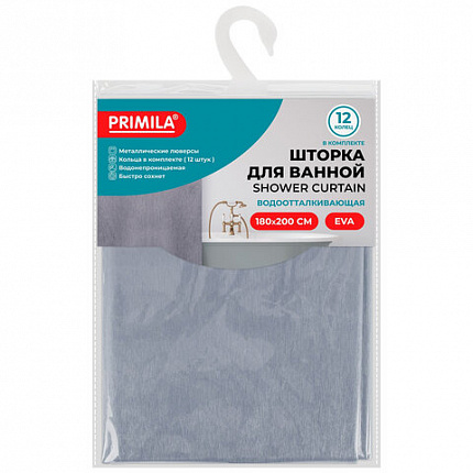 Шторка для ванной EVA, 180х200 см, кольца в комплекте, СЕРЫЕ ЛИНИИ, PRIMILA (ПРИМИЛА), 700107