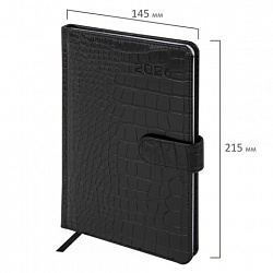 Еженедельник датированный 2026 А5 145х215 мм, BRAUBERG "Party", под кожу, черный, 117180
