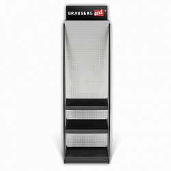 Стойка для размещения товара напольная BRAUBERG ART, 2050x600x500 мм, 35 крючков, 3 полки, металл, 504875