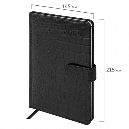 Еженедельник датированный 2026 А5 145х215 мм, BRAUBERG "Party", под кожу, черный, 117180