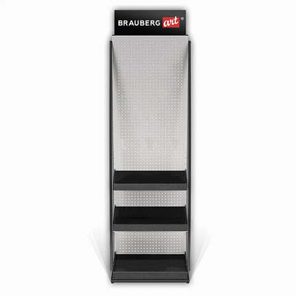 Стойка для размещения товара напольная BRAUBERG ART, 2050x600x500 мм, 35 крючков, 3 полки, металл, 504875