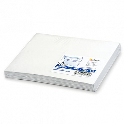 Конверты С5 (162х229 мм), отрывная лента, 80 г/м2, КОМПЛЕКТ 50 шт., внутренняя запечатка, С50.10.50С