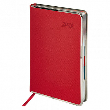 Ежедневник датированный 2026 А5 148х218 мм, GALANT "Infinity Silver", под кожу, красный, 117497