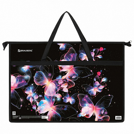 Папка для рисунков и чертежей с ручками BRAUBERG А3, пластик, молния сверху, "Butterflies", 273412