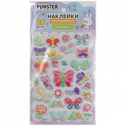 Наклейки объемные "Яркий микс", 19х13,5 см, ассорти 12 видов, FUNSTER (ФАНСТЕР), 666087