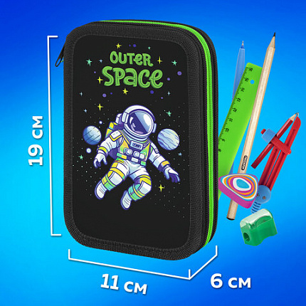 Пенал ПИФАГОР, 3 отделения, ламинированный картон, 19х11 см, "Outer space", 273488