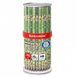 Карандаш чернографитный с принтом BRAUBERG "AVOCADO", 1 шт., HB, с ластиком, корпус ассорти, 182015