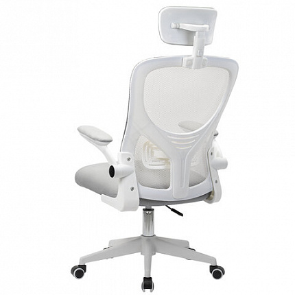 Кресло CROMEX (КРОМЕКС) "Dynamic CH-699", откидные подлокотники, пластик белый, сетка/ткань TW, серое, 533070