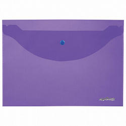 Папка-конверт с кнопкой ЮНЛАНДИЯ, А4, до 100 листов, прозрачная, фиолетовая, 0,18 мм, 228669