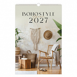 Календарь на гребне с ригелем 2027 г., 12 листов, 30х45 см, BRAUBERG, "Бохо", 118376