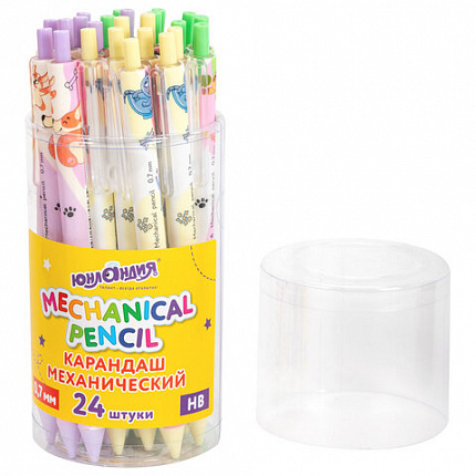 Карандаш механический 0,7 мм с принтом, ЮНЛАНДИЯ "CUTE PETS", корпус soft-touch ассорти, 182061