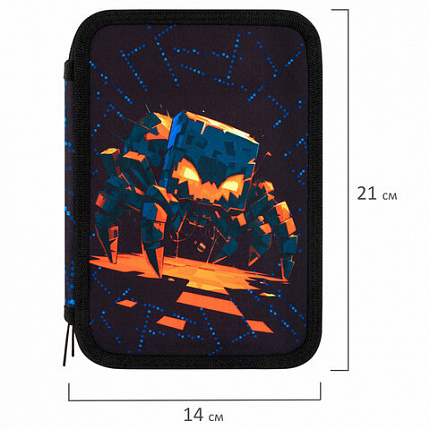 Пенал BRAUBERG, 2 отделения, полиэстер, 21х14 см, "Fire spider", 273537