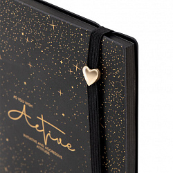 Блокнот B6 130x184мм BRAUBERG "Stellar", под кожу, 80 листов, фольга, резинка, клетка, черный, 118652