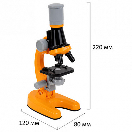 Микроскоп с подсветкой, 30 предметов, в т.ч. набор из 12 микропрепаратов в подарок, увеличение 100х, 400х, 1200х, BRAUBERG KIDS, 391400