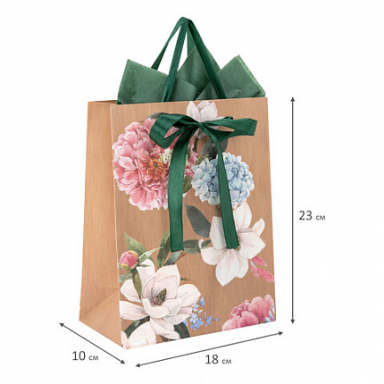 Пакет подарочный (1 штука) 18х10х23 см (M), "Flowers", ассорти, глиттер, c тишью, ЗОЛОТАЯ СКАЗКА, 700808