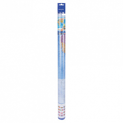 Карта мира политическая 199х134 см, 1:15,5М, с ламинацией, интерактивная, европодвес, BRAUBERG, 112387