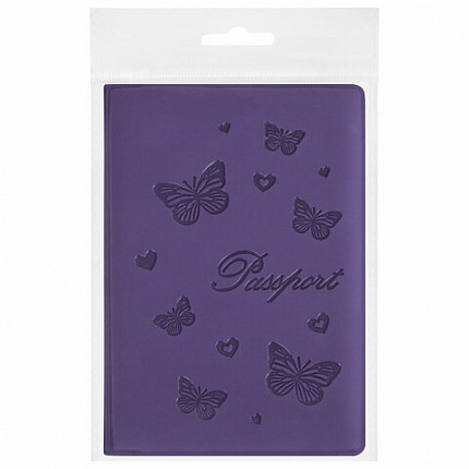 Обложка для паспорта STAFF, бархатный полиуретан, "Бабочки", фиолетовая, 237618