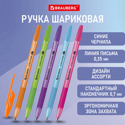 Ручка шариковая с грипом BRAUBERG "ULTRA GT NEON", СИНЯЯ, узел 0,7 мм, чернила ГЕРМАНИЯ, наконечник ШВЕЙЦАРИЯ, 144054