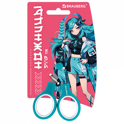 Ножницы 130 мм мятные, с цветной печатью "Аниме", BRAUBERG ANIME, 238956