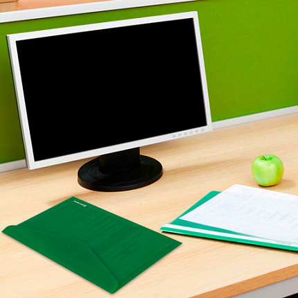 Папка-конверт с кнопкой BRAUBERG "SUPER", А4, матовая непрозрачная, зеленая, ПРОЧНАЯ 0,2 мм, 272877