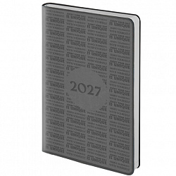 Ежедневник датированный 2027, А5, 138х213 мм, BRAUBERG "Aura", под кожу, гибкий, темно-серый, 117930