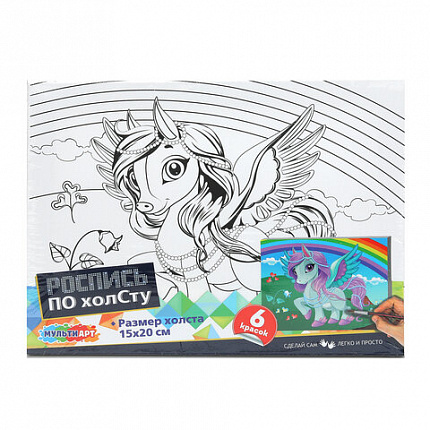 Картина детская по контуру, АССОРТИ 7 видов, 15х20 см, на подрамнике, акрил, кисти, МУЛЬТИ АРТ, 5896