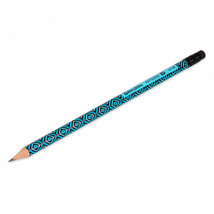 Карандаш чернографитный BRAUBERG "PATTERNS", 1 шт., HB, с ластиком, корпус ассорти, 181748