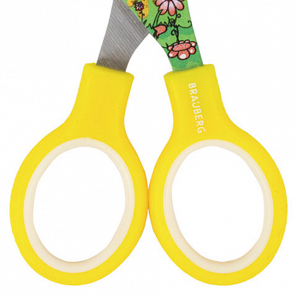 Ножницы 130 мм с цветной печатью "Жирафы", жёлтые, закругленные, BRAUBERG KIDS, 232269