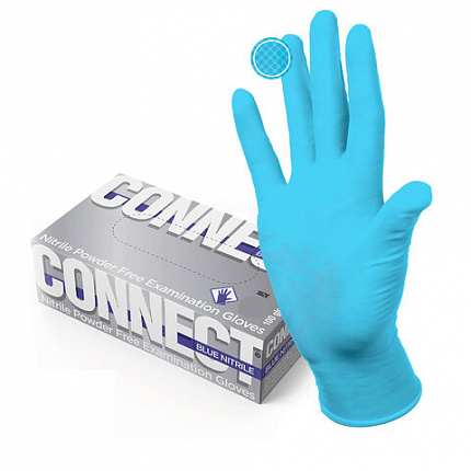 Перчатки смотровые нитриловые 50 пар (100 штук), CONNECT, голубые, размер 9-10, XL (очень большой)