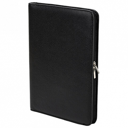 Папка из натуральной кожи на молнии, 340х250х30 мм, черная, 8-011
