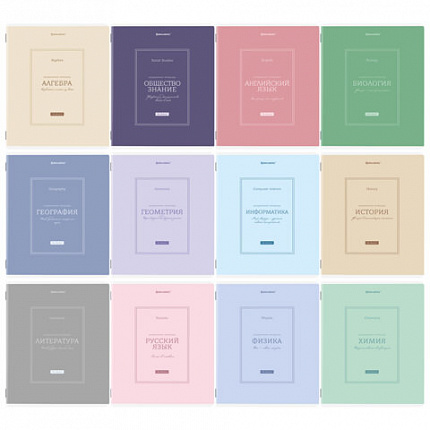 Тетради предметные, КОМПЛЕКТ 12 ПРЕДМЕТОВ, 48 л., рельефный картон, матовая ламинация, BRAUBERG "CLASSIC", 405180