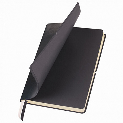 Блокнот А5 (148х218 мм), BRAUBERG "Black Jack", 128 л., гладкий кожзам, резинка, клетка, черный, 125240