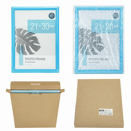 Рамка 21х30 см небьющаяся, багет 17,5 мм, пластик, BRAUBERG "Colorful", голубая, 391238