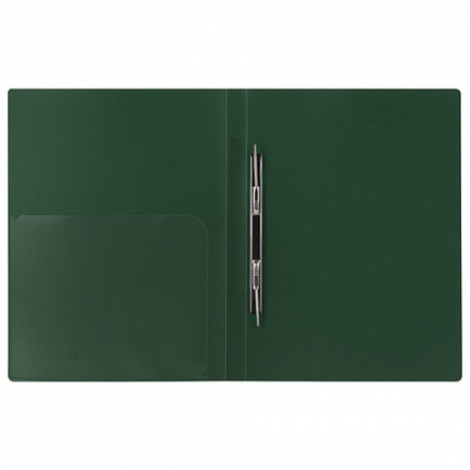 Папка с металлическим скоросшивателем и внутренним карманом BRAUBERG "Диагональ", темно-зеленая, до 100 листов, 0,6 мм, 221354