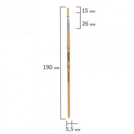 Кисть ПИФАГОР, ЩЕТИНА, плоская, № 4, деревянная лакированная ручка, 200871