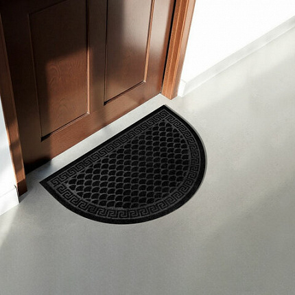 Коврик придверный 60х90 см, ЧЕРНЫЙ, грязезащитный, 430 г/м2, ПОЛУКРУГ, фактурный рисунок ЧЕШУЙКИ, ЛЮБАША, 701051
