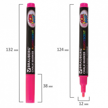 Маркер меловой "POP-ART" РОЗОВЫЙ, 3,5 мм, стираемый, для гладких поверхностей, BRAUBERG, 151522