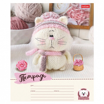 Тетрадь 12 л., HATBER узкая линия, обложка картон, "Уютные котики" (микс в спайке), 075154, 12Т5В7