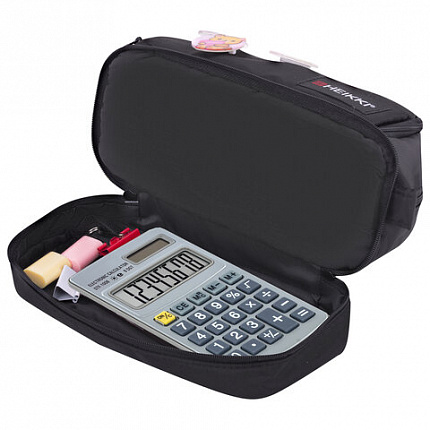 Пенал-органайзер HEIKKI (ХЕЙКИ) с ручкой, значки, 2 отделения, откидная планка, 22x13х10 см, черный, 273599