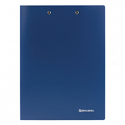 Папка с 2-мя металлическими прижимами BRAUBERG стандарт, синяя, до 100 листов, 0,6 мм, 221625