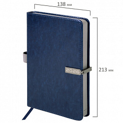 Ежедневник датированный 2026 А5 138x213 мм, BRAUBERG "Inspiration", под кожу, цветной срез, синий, 117474