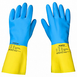 Перчатки латексно-неопреновые SCAFFA "Спектр", КЩС-1, хлопчатобумажное напыление, размер 9, L (большой), 00-01017727