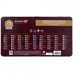 Карандаши художественные цветные акварельные, 72 цвета, 4 мм, металлический кейс, BRAUBERG ART PREMIERE, 181925