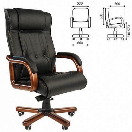 Кресло из натуральной кожи Chairman CH 653, дерево, черное, 7001203