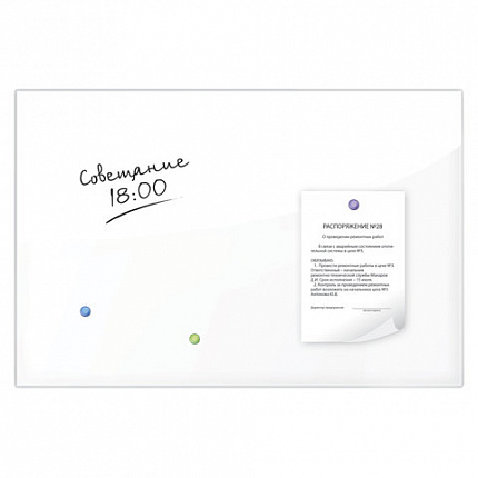 Доска магнитно-маркерная стеклянная 60х90 см, 3 магнита, БЕЛАЯ, BRAUBERG, 236747