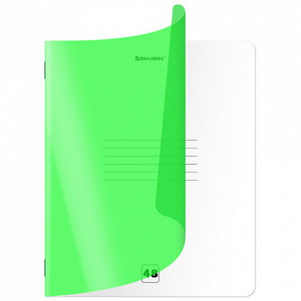 Тетрадь пластиковая обложка (НЕОН) А5 48 листов, скоба, клетка, BRAUBERG "Smart Cover", ЗЕЛЕНАЯ, 405038