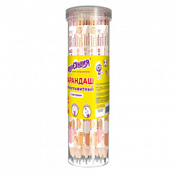 Карандаш чернографитный с принтом ЮНЛАНДИЯ "FAT ANIMALS", 1 шт., HB, с ластиком, корпус ассорти, 182012