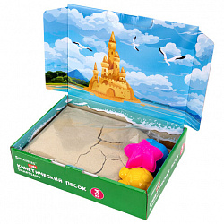 Песок для лепки кинетический, цвет песочный, 3 кг, коробка-песочница, формочки, BRAUBERG KIDS, 666008